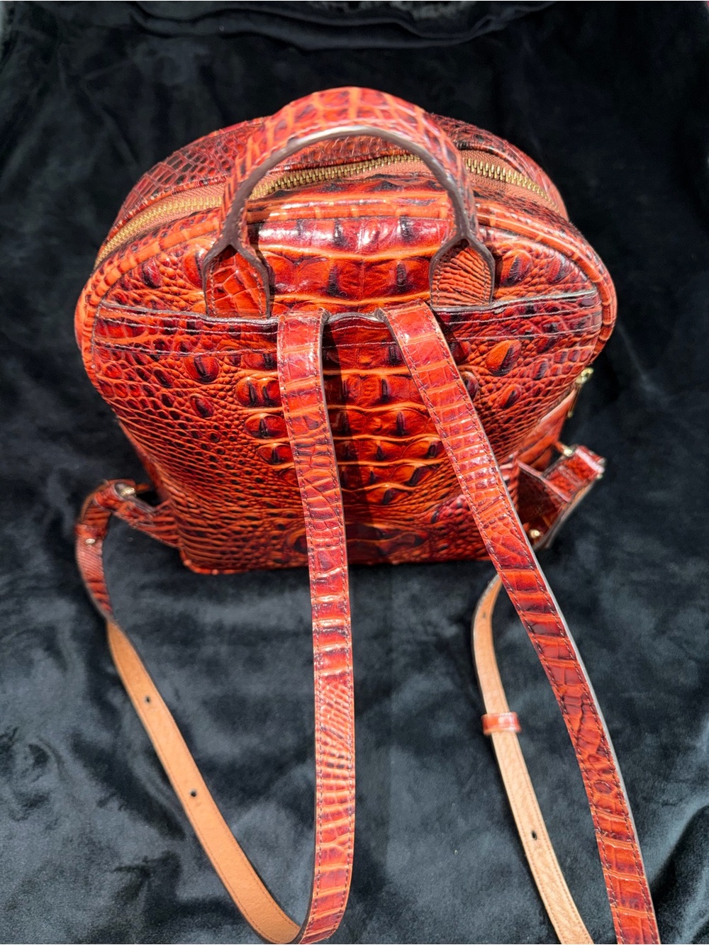 Brahmin Croc-Embossed Burnt Orange Leather Backpack - Picture 6 of 10